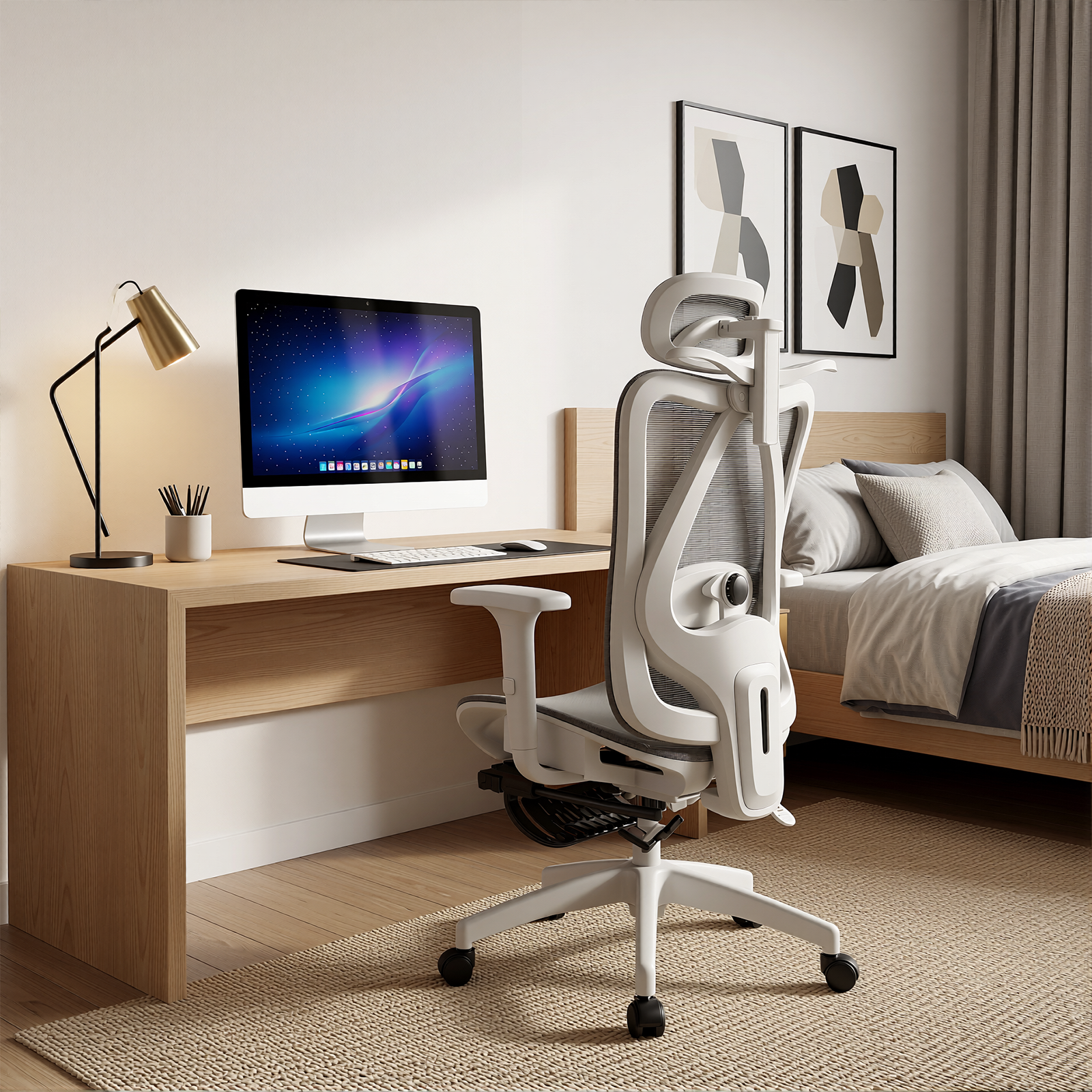 Ergonomic Office Chair Mesh Seat Adjustable Headrest Lumbar Support Recliner Footrest