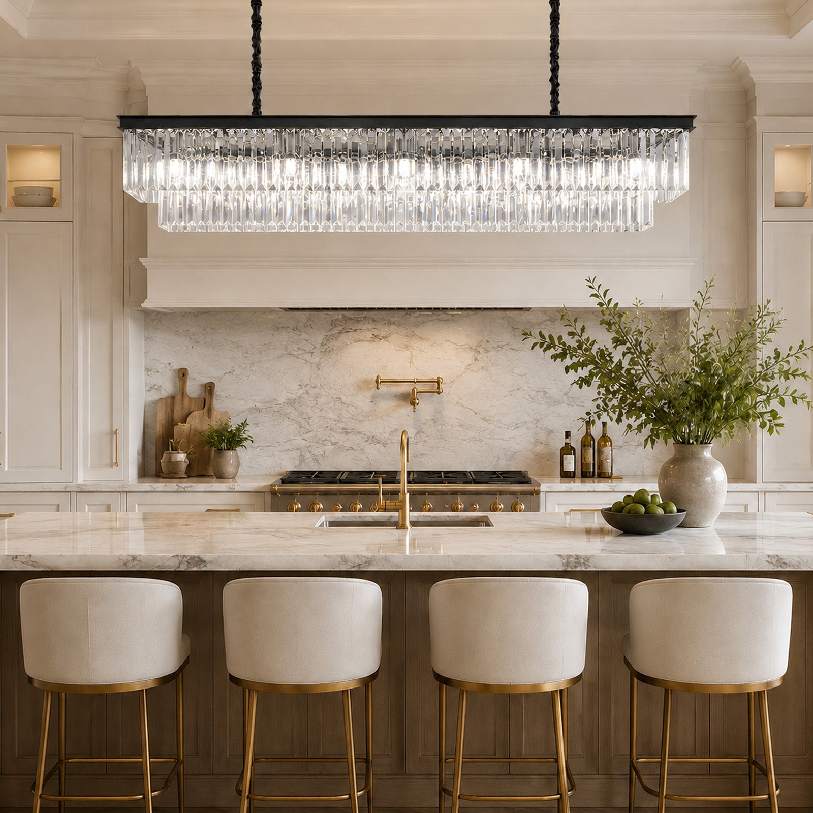 Luxury Crystal Strip Chandelier Gold Ceiling Light Lamp LED CL-CSCB