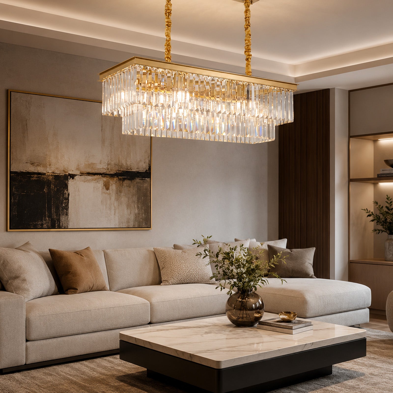 Luxury Crystal Strip Chandelier Golden Ceiling Light Lamp LED CL-CSCGO