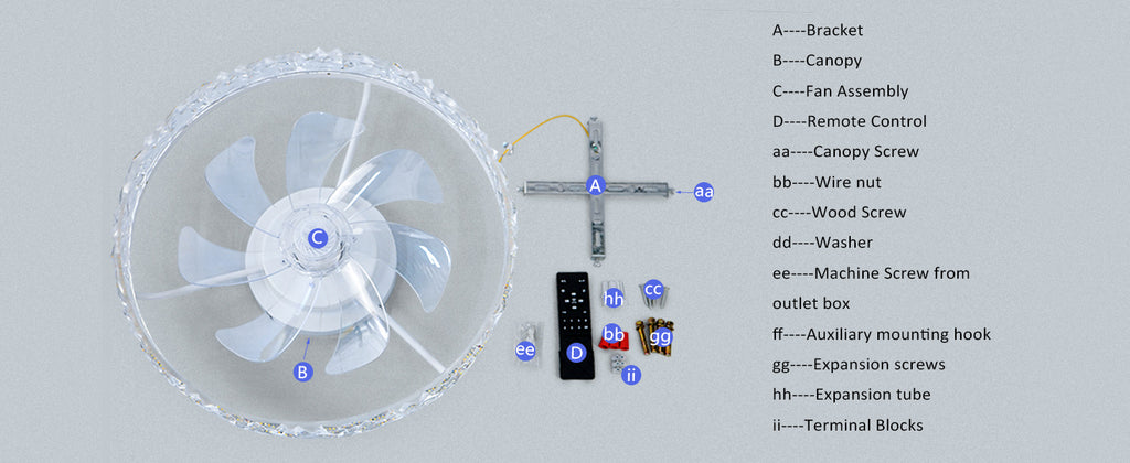 50cm Flush Mount Ceiling Fan with Crystal Light by USOR - Australian Ceiling Fan Store