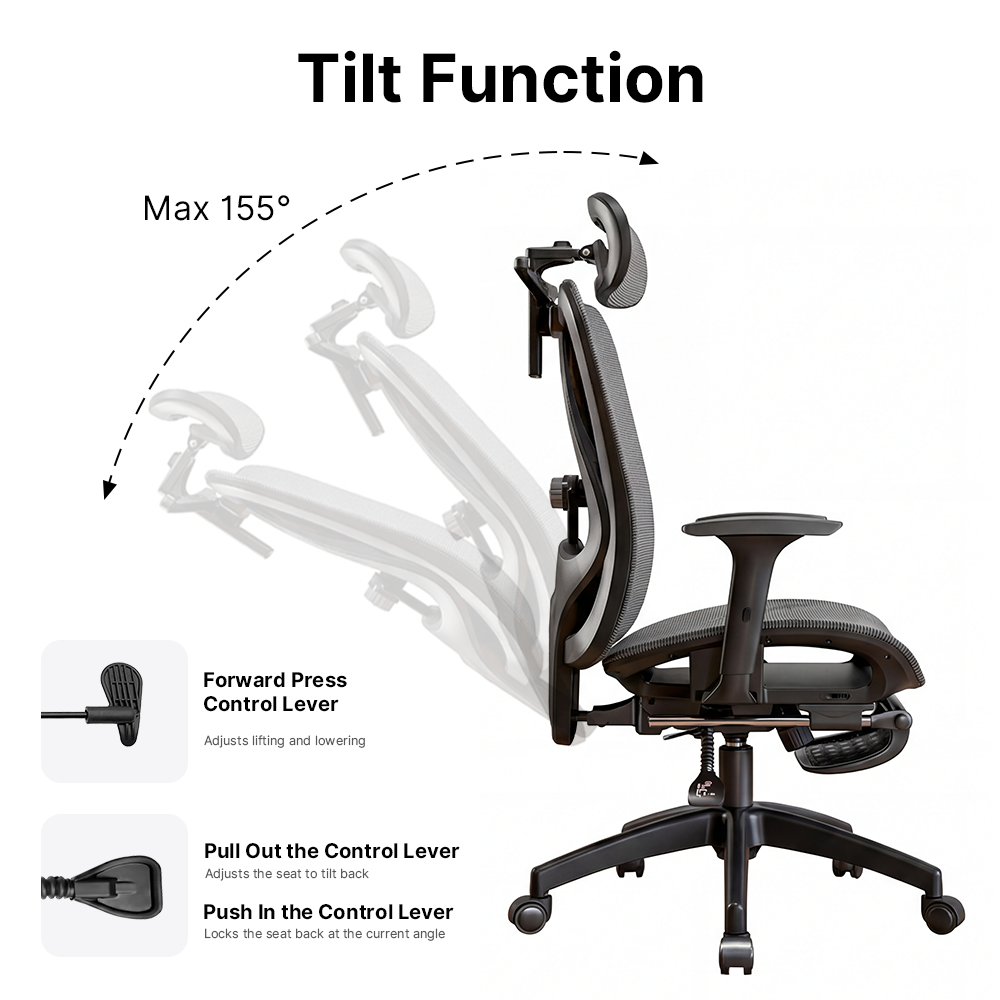 Ergonomic Office Chair Mesh Seat Adjustable Headrest Lumbar Support Recliner Footrest