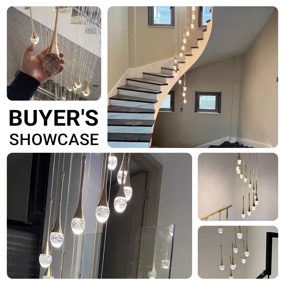 Staircase Raindrop Chandelier Modern 12/18-Light Gold Pendant CL-WDC