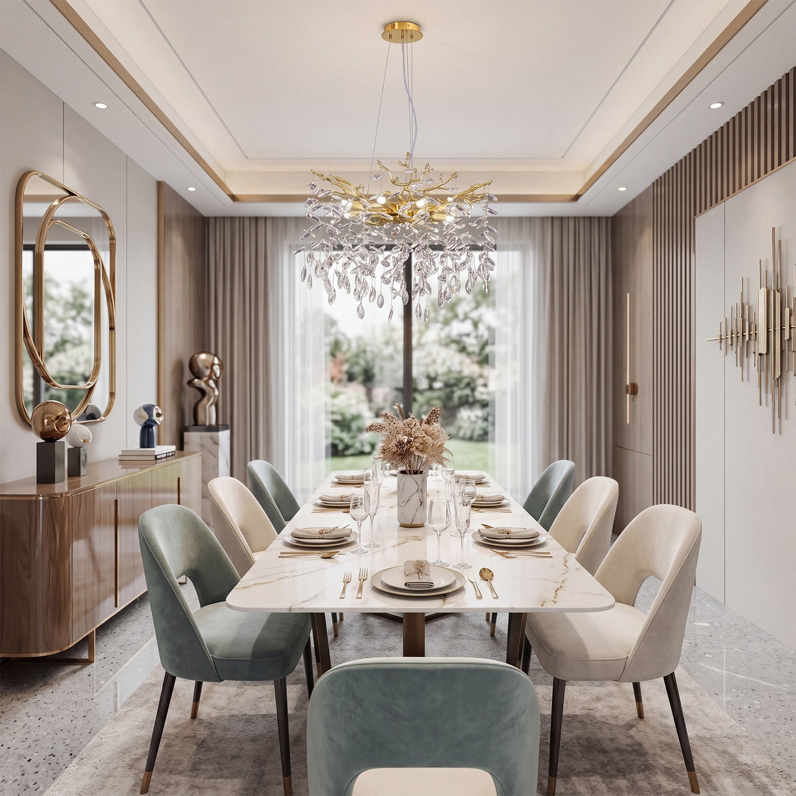 Crystal Tree Branches Chandelier 60cm Gold/Silver 8-Light Luxury Pendant CL-LCTB60