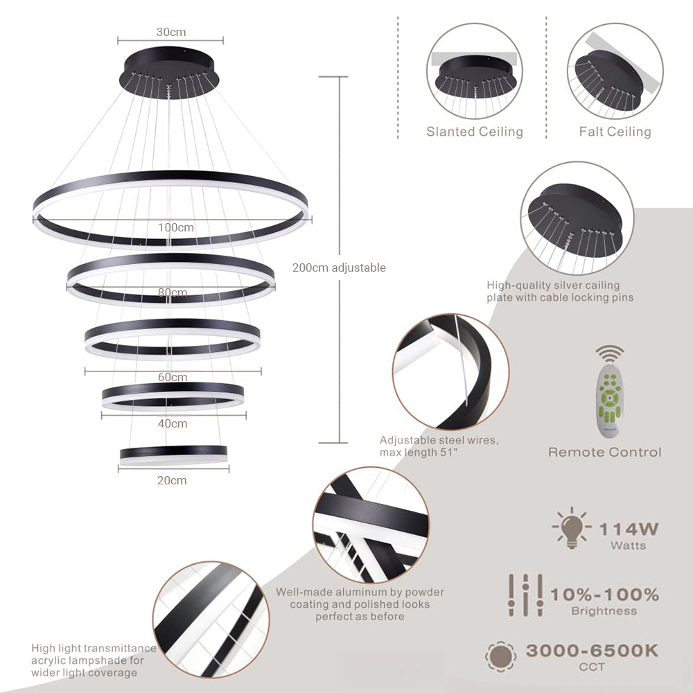 Modern Black&White 5/6 Rings Chandelier by USOR - Australian Chandelier Store
