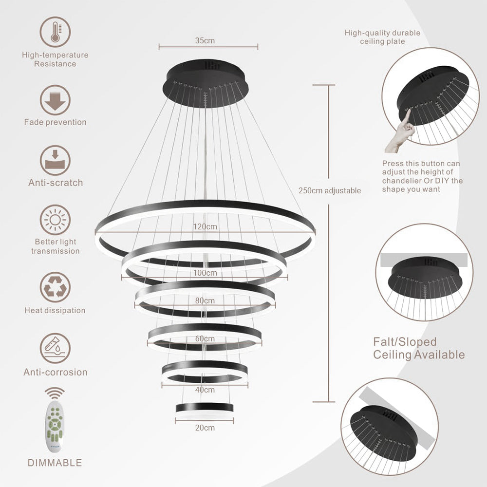 Modern Black&White 5/6 Rings Chandelier by USOR - Australian Chandelier Store