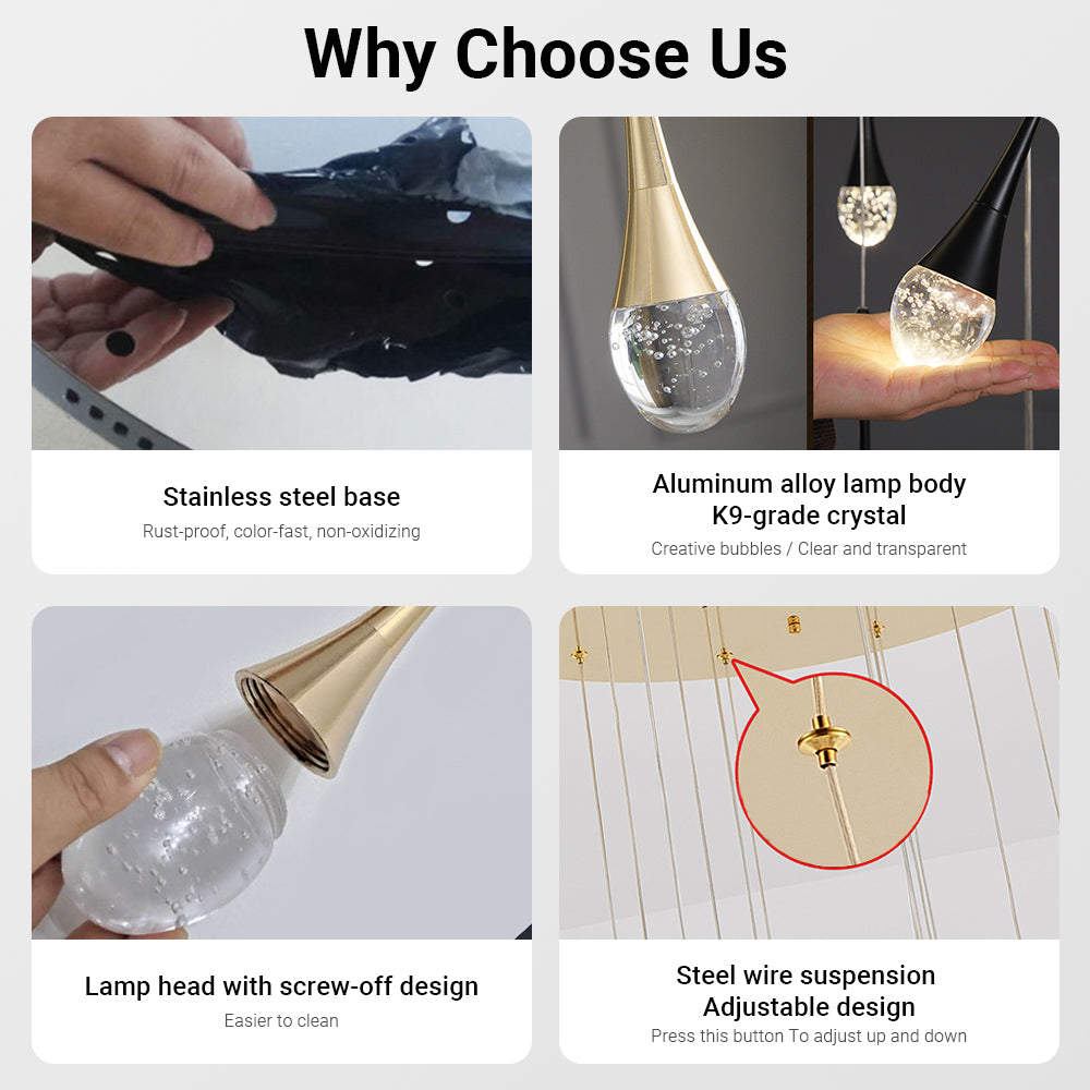 Modern 12/18 Lights Gold Raindrop Pendant Chandelier by USOR - Australian Chandelier Store