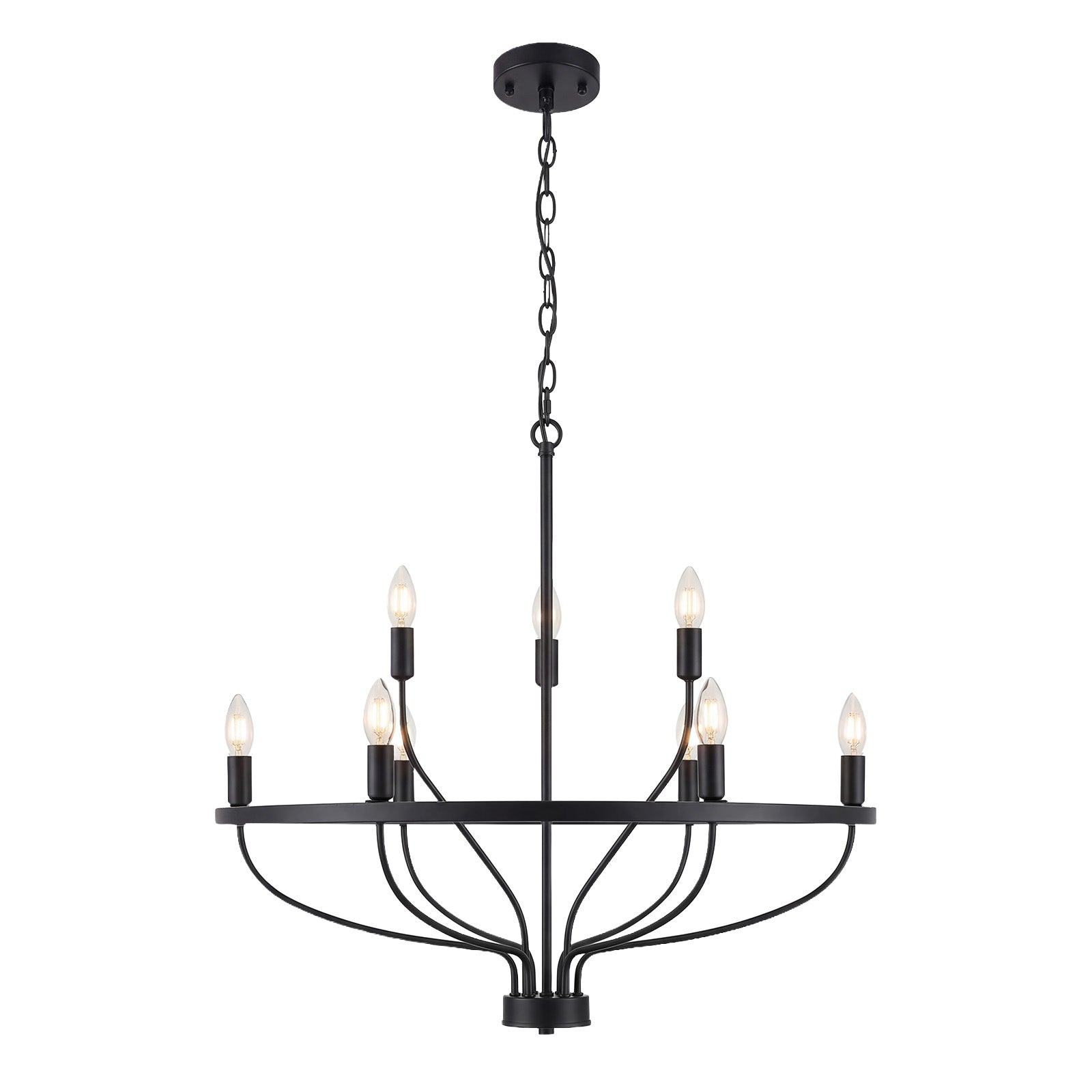 9 Lights Candle Chandelier Black Farmhouse & Industrial Pendant CL-9HCCB