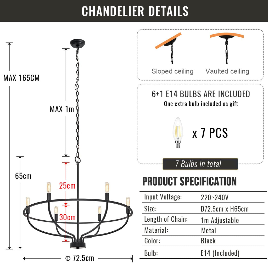 6 Lights Candle Chandelier -Black by USOR - Australian Chandelier Store