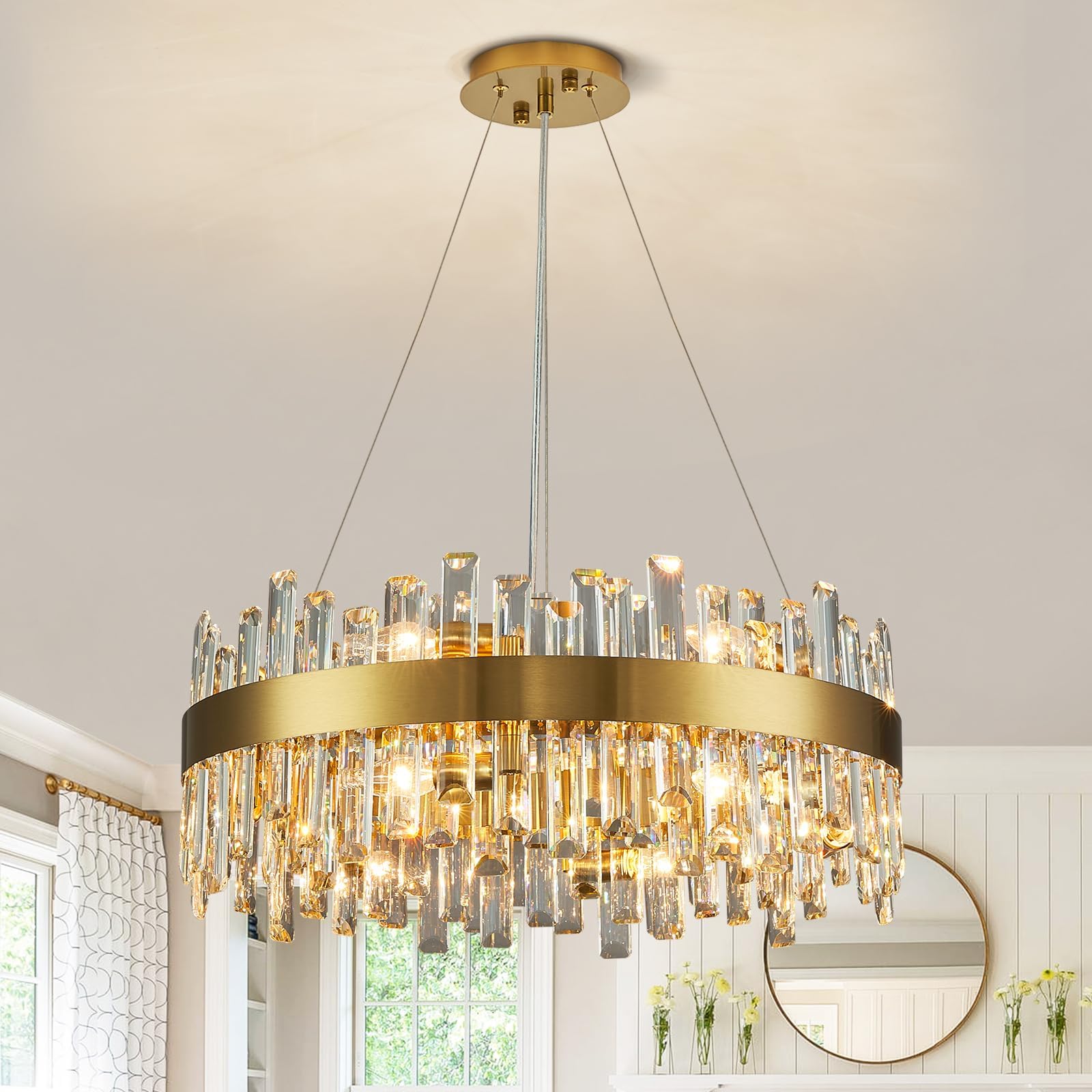 Modern Gold K9 Crystal Chandelier 12-Light Round Pendant CL-ICCR