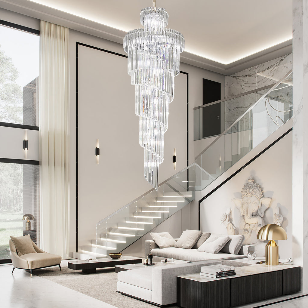Crystal High Ceiling Chandelier Luxury Modern Spiral Light CL-LCAKE21