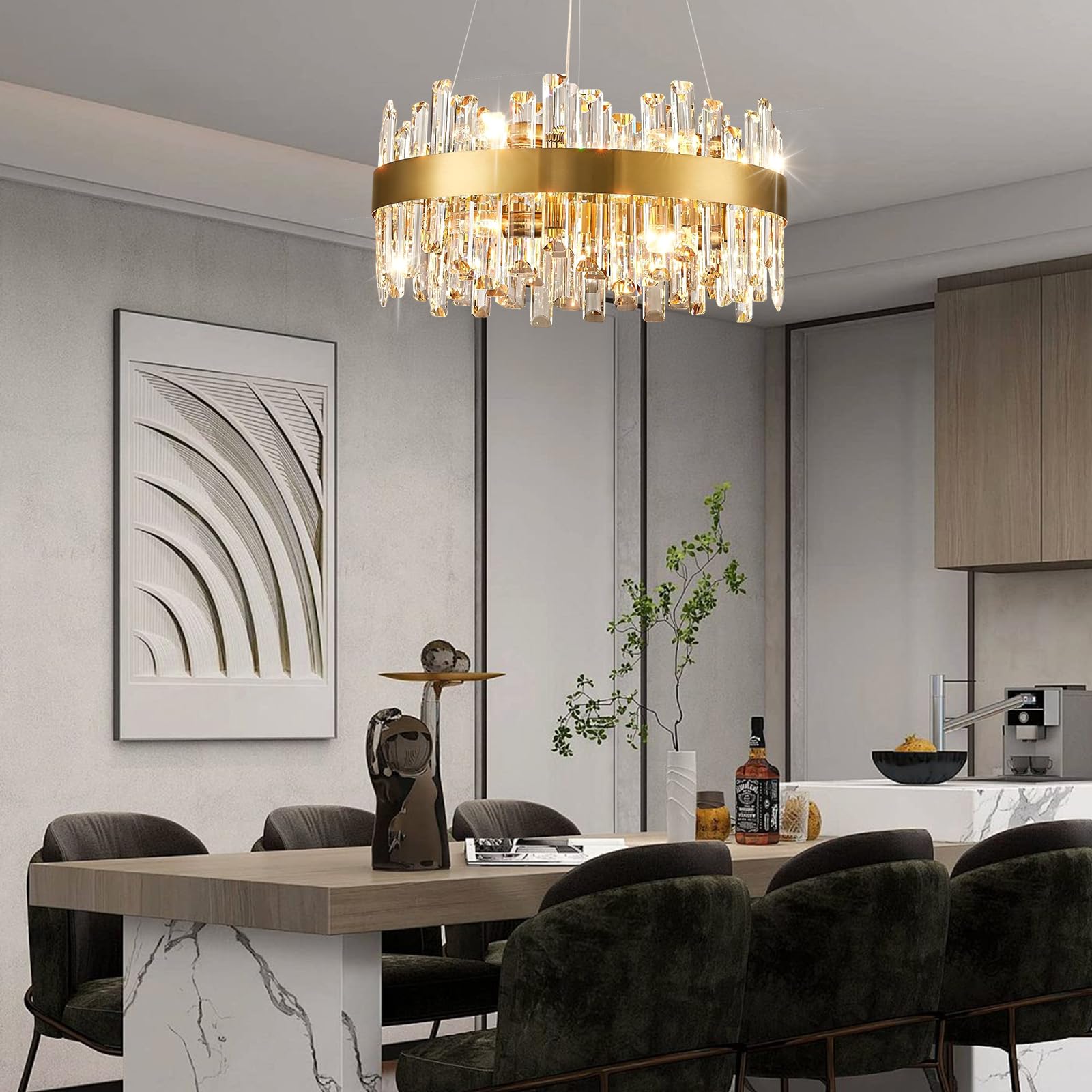 Modern Gold K9 Crystal Chandelier 12-Light Round Pendant CL-ICCR