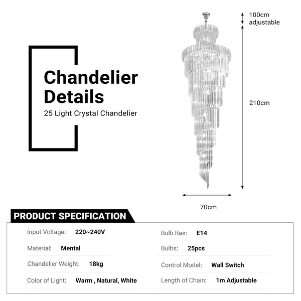 Crystal High Ceiling Chandelier Luxury Spiral Staircase Chandelier by USOR - Australian Chandelier Store