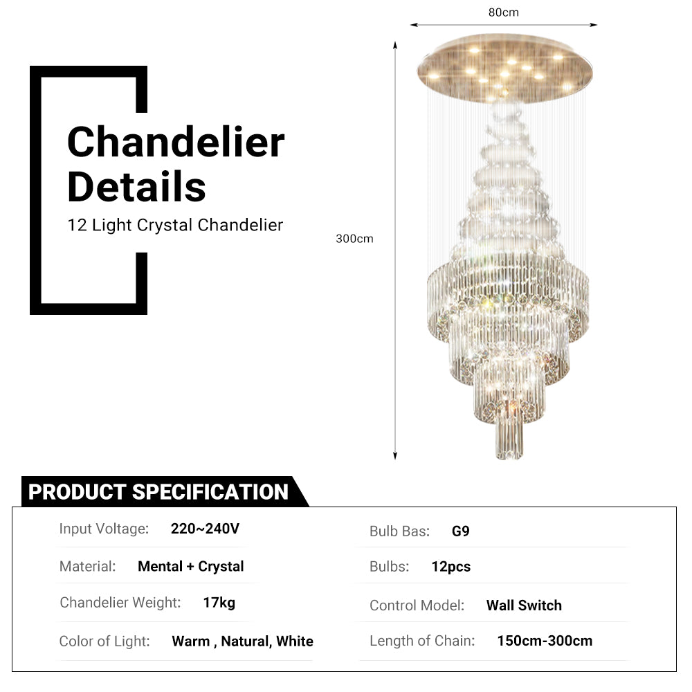 High Ceiling Crystal Raindrop Chandelier by USOR - Australian Chandelier Store