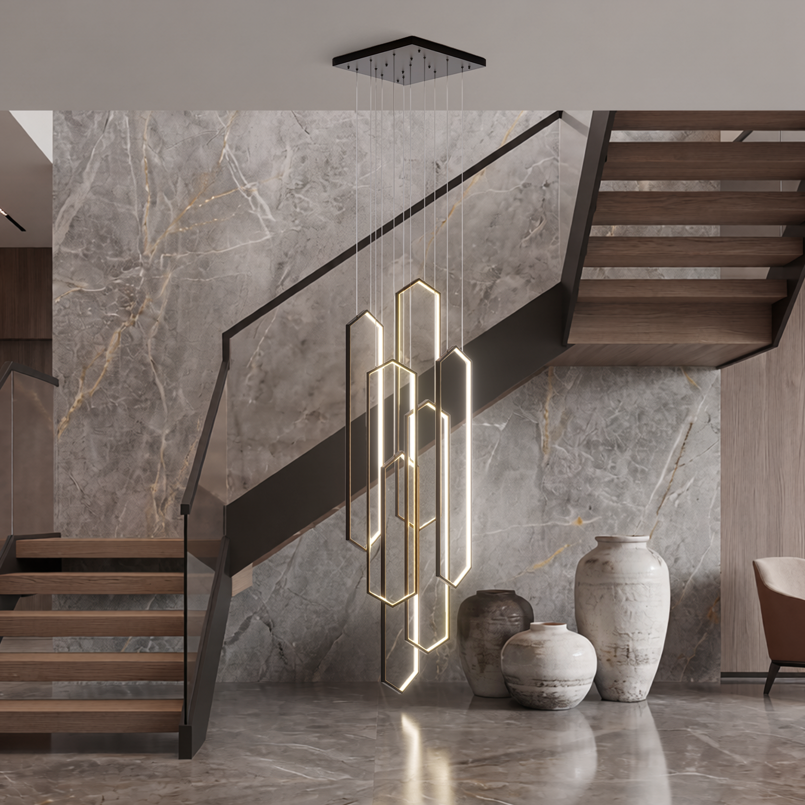Large 6-Ring LED Chandelier Modern Dimmable Ceiling Light Foyer With Remote CL-HSL/CL-OSL
