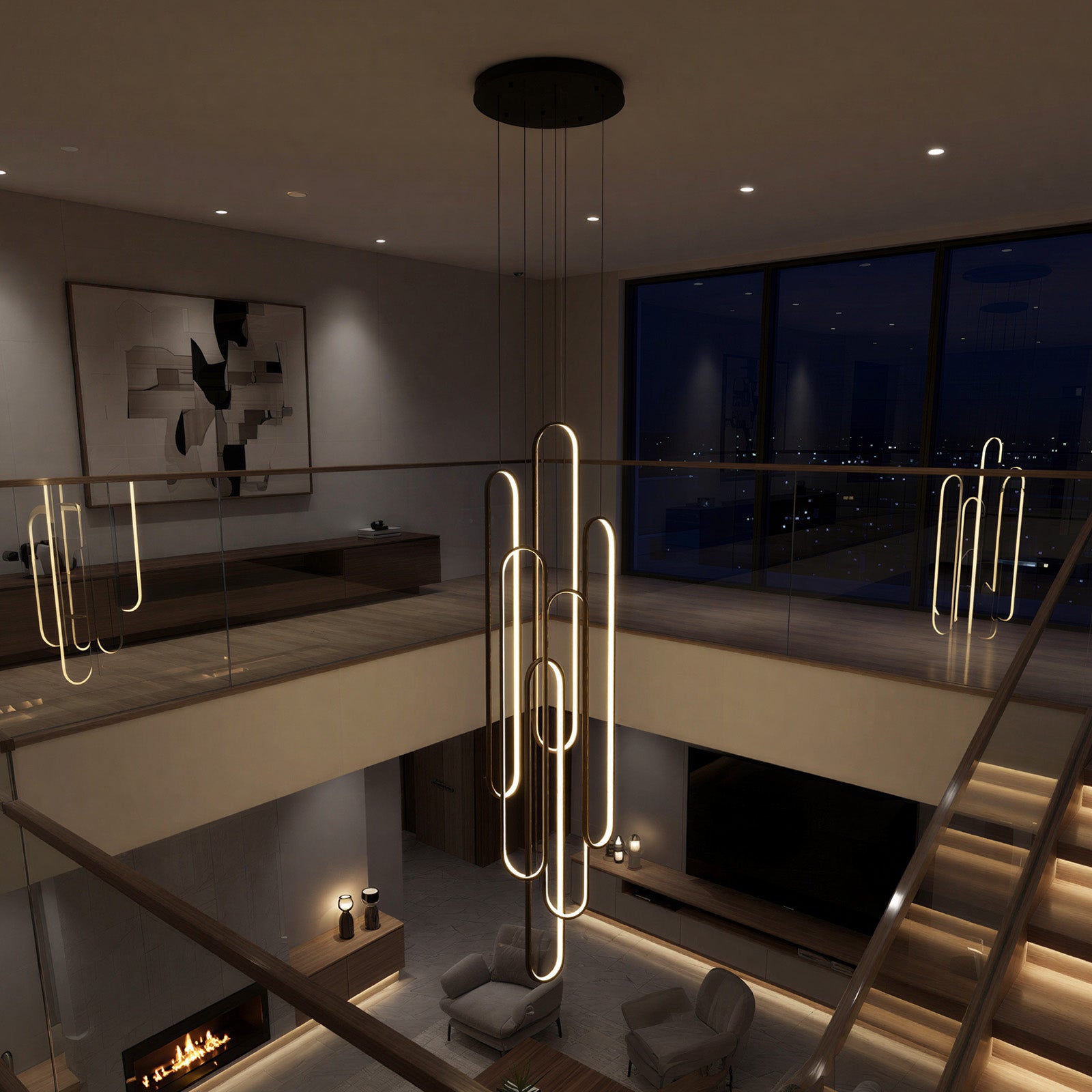 Large 6-Ring LED Chandelier Modern Dimmable Ceiling Light Foyer With Remote CL-HSL/CL-OSL