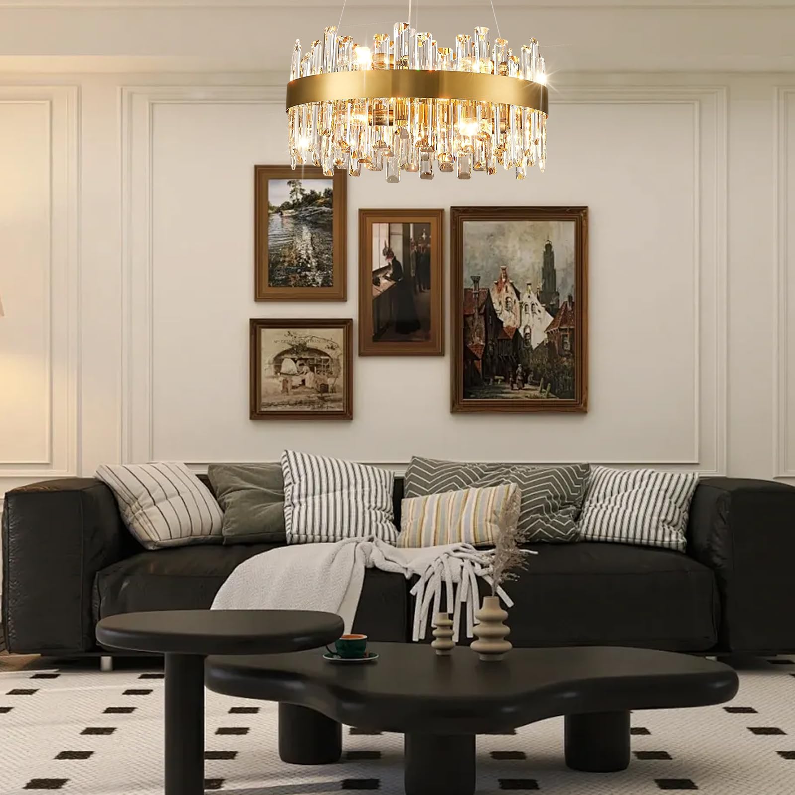 Modern Gold K9 Crystal Chandelier 12-Light Round Pendant CL-ICCR