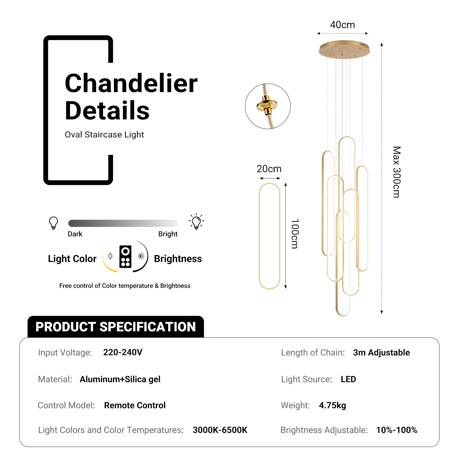 Large 6-Ring LED Chandelier Modern Dimmable Ceiling Light Foyer With Remote CL-HSL/CL-OSL
