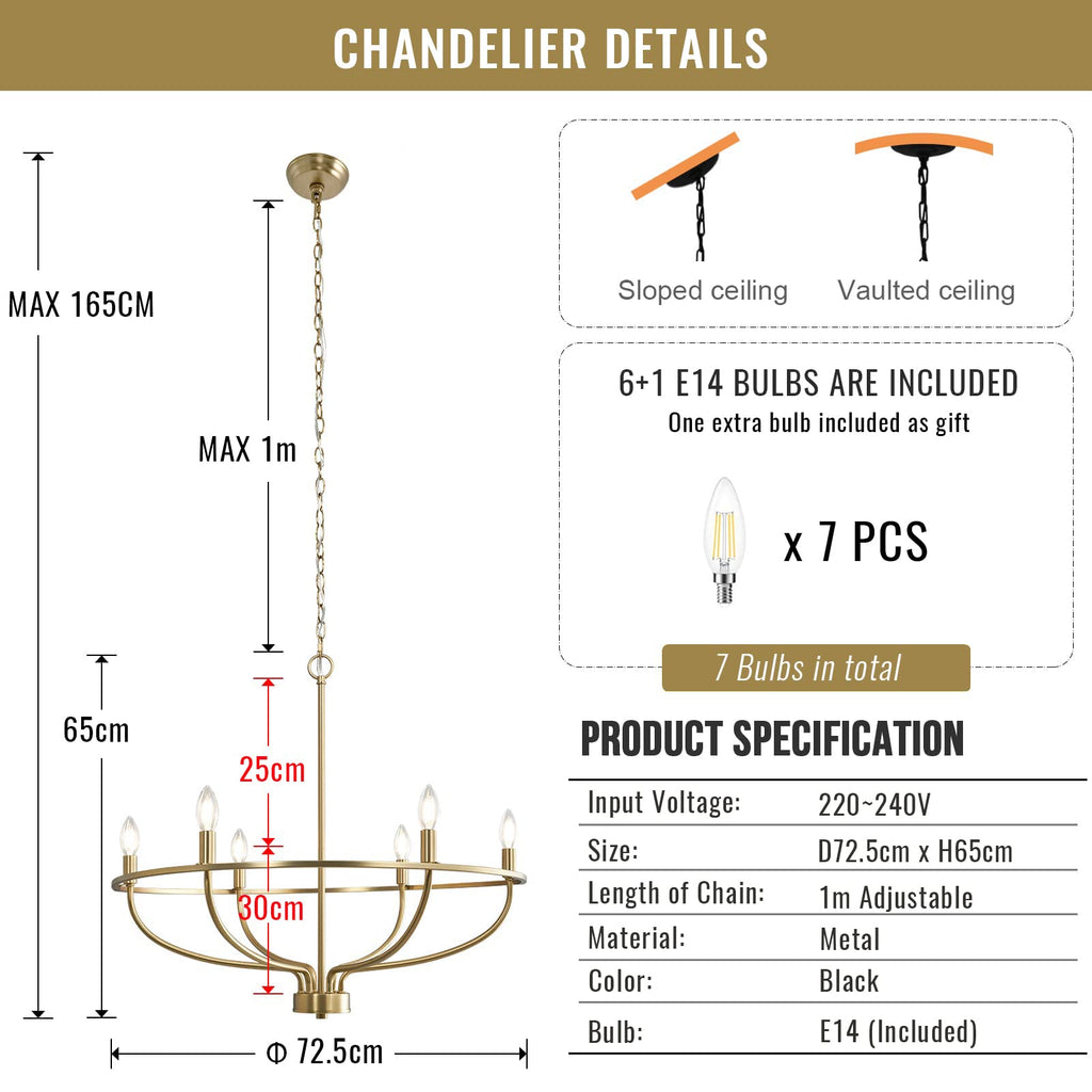 6 Lights Candle Chandelier -Gold by USOR - Australian Chandelier Store