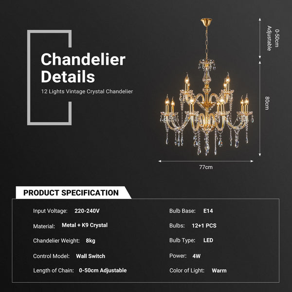 12 Lights Crystal Chandelier by USOR - Australian Chandelier Store
