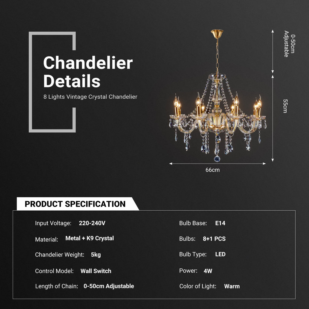 8 Lights Crystal Chandelier by USOR - Australian Chandelier Store
