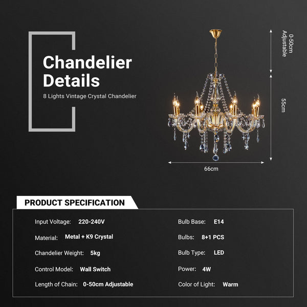 8 Lights Crystal Chandelier by USOR - Australian Chandelier Store