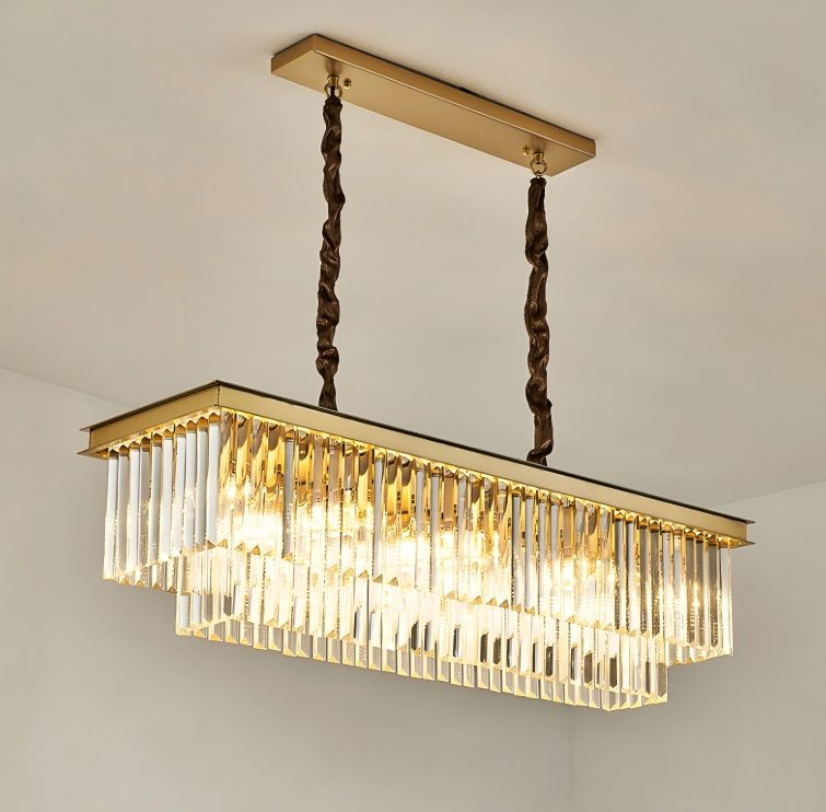 Luxury Crystal Strip Chandelier Golden Ceiling Light Lamp LED CL-CSCGO
