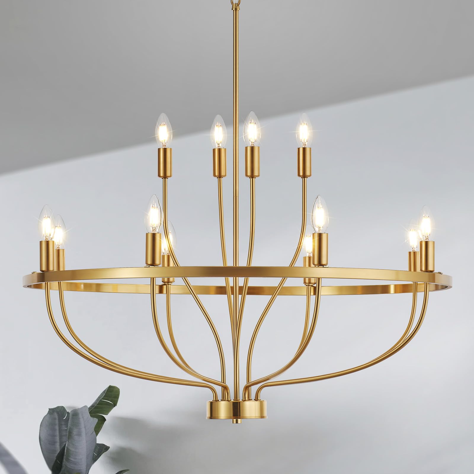12 Lights Candle Chandelier Gold Farmhouse & Industrial Pendant CL-12HCCG