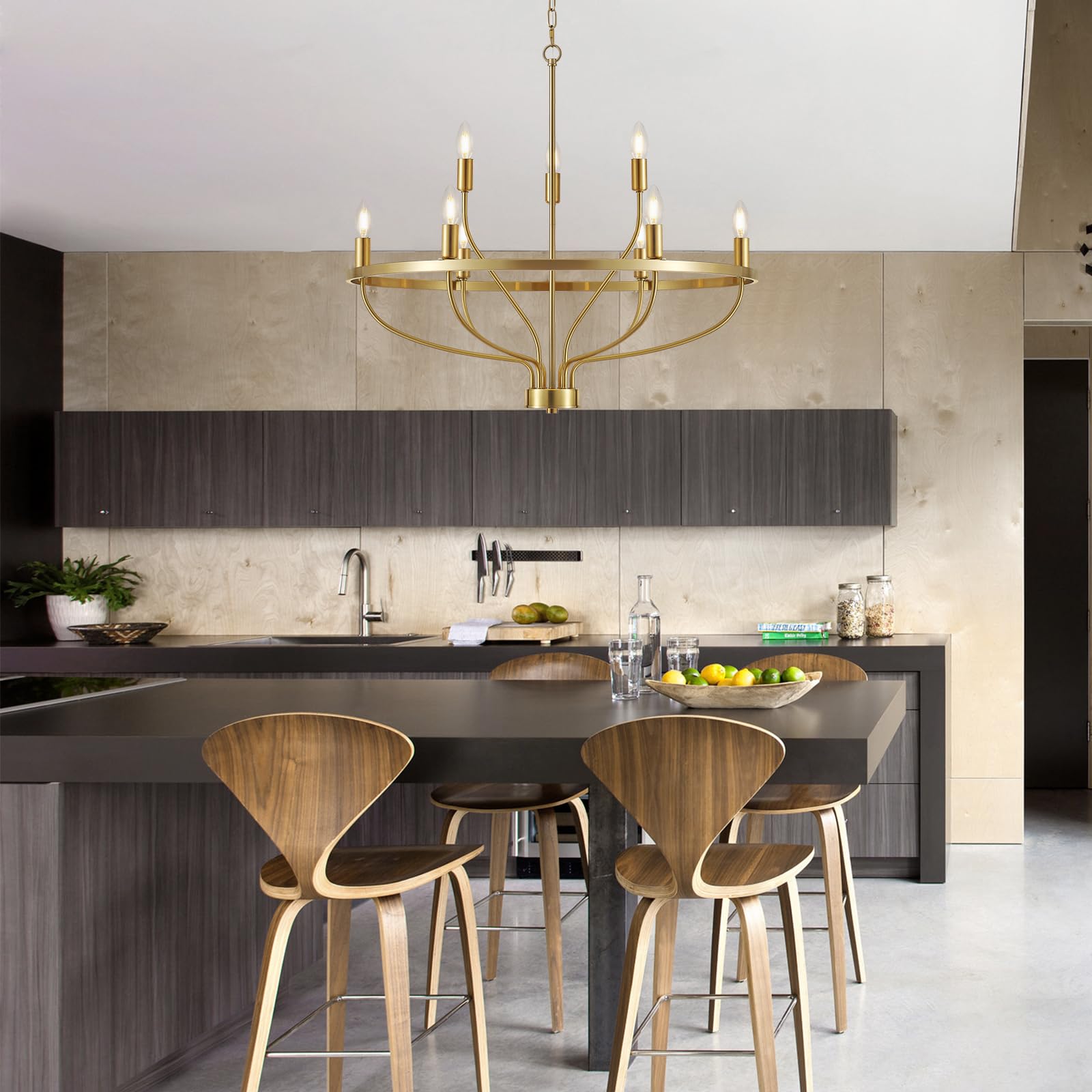 9 Lights Candle Chandelier Gold Farmhouse & Industrial Pendant CL-9HCCG