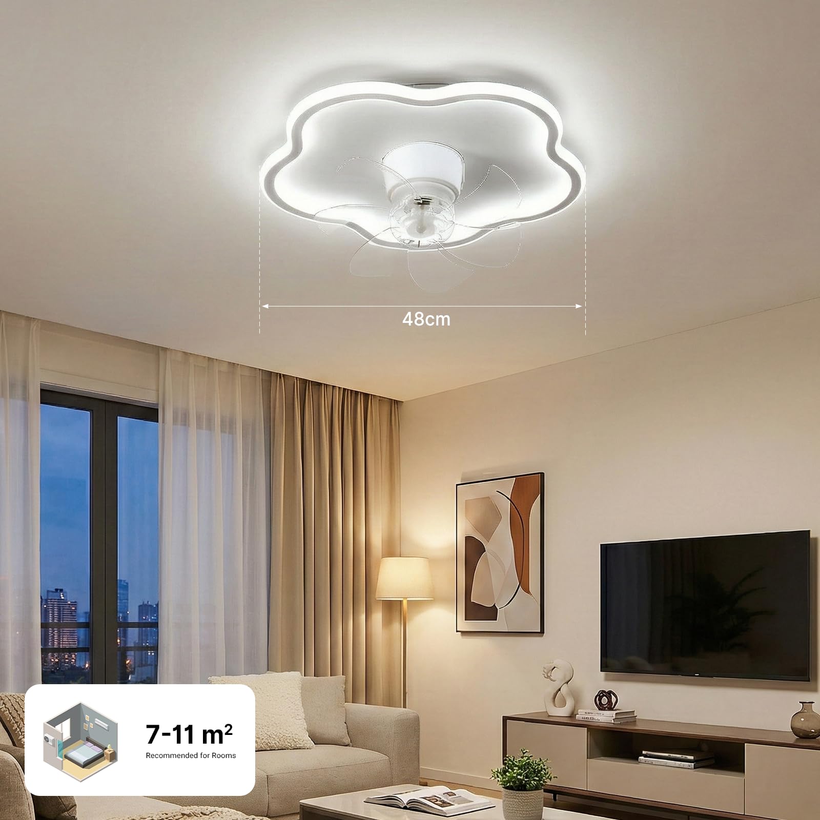 White 20" Ceiling Fan with Lights Remote Smart LED 6 Speeds Reversible Motor CF-YDCL