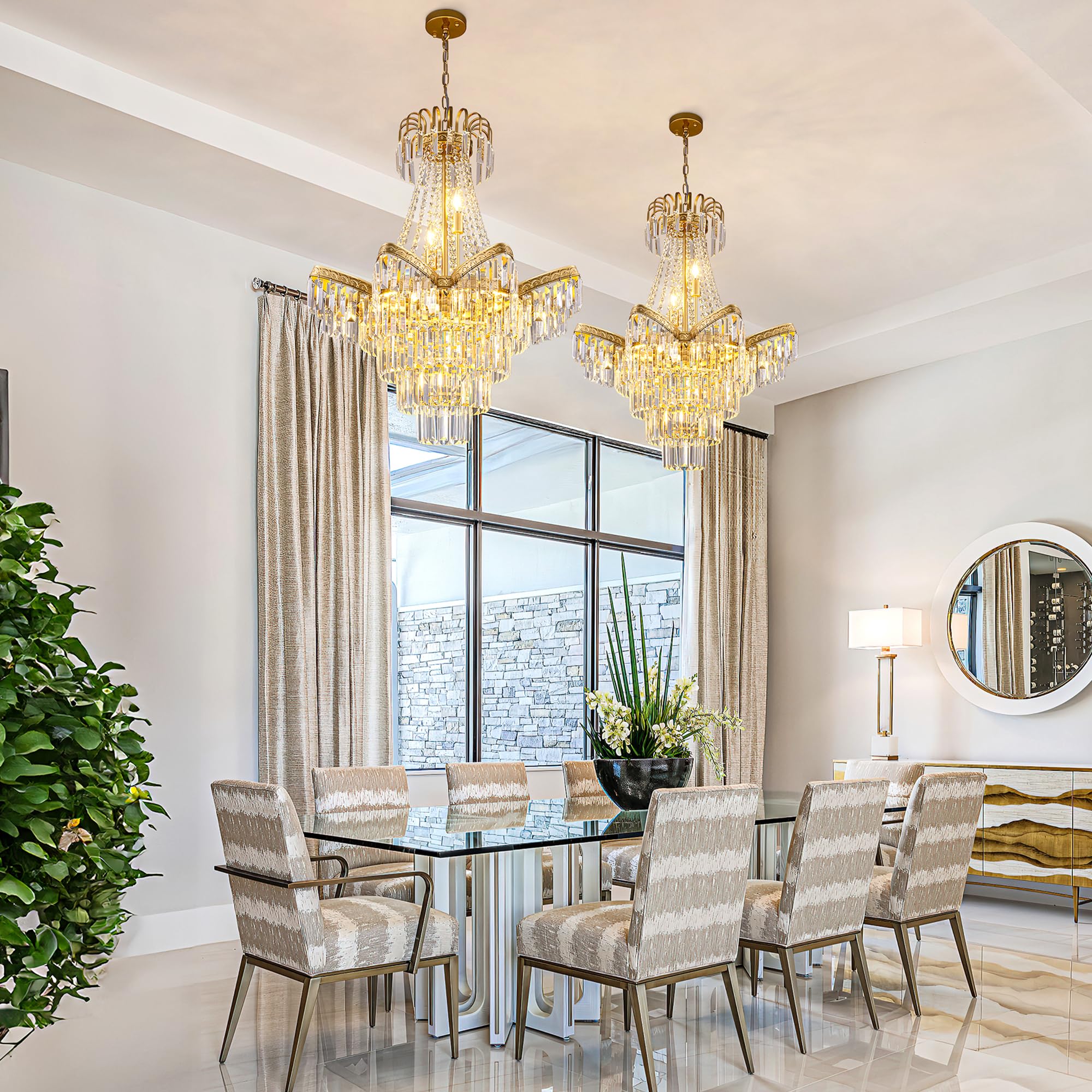 Made-to-Order High Ceiling Empire Crystal Chandelier 11-Light Vintage Gold Chandelier for Foyer, Entryway, Dining Room CL-FEC