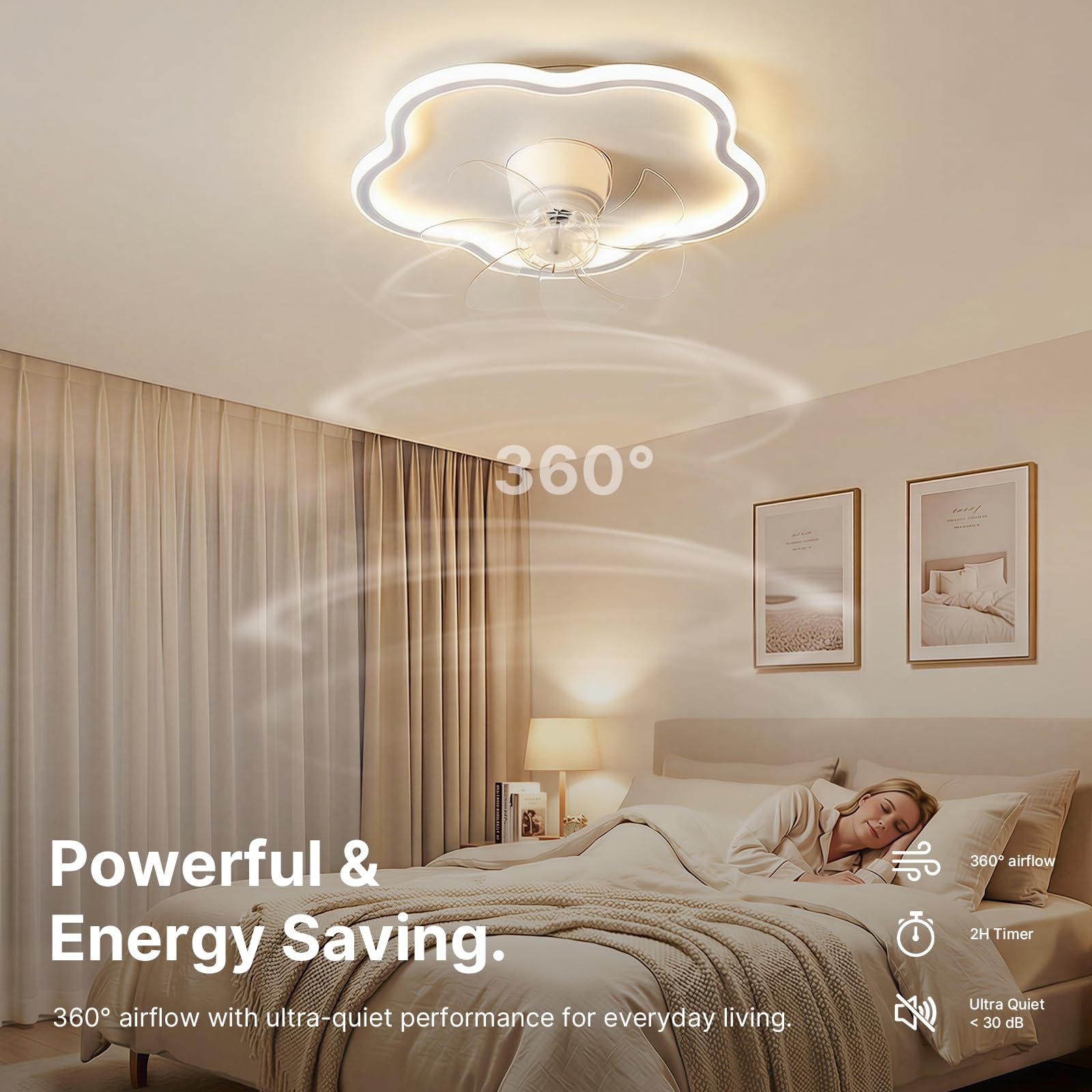 White 20" Ceiling Fan with Lights Remote Smart LED 6 Speeds Reversible Motor CF-YDCL