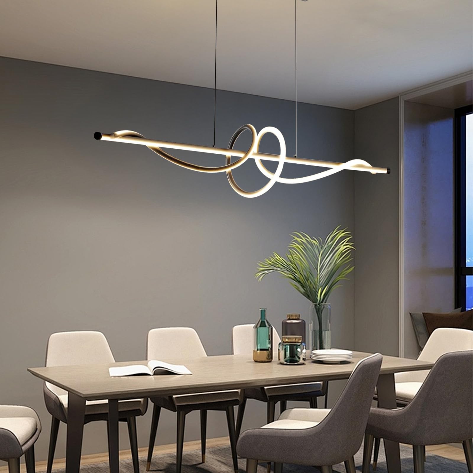 Linear LED Modern Wave Chandelier Black Dimmable Island Light CL-MW