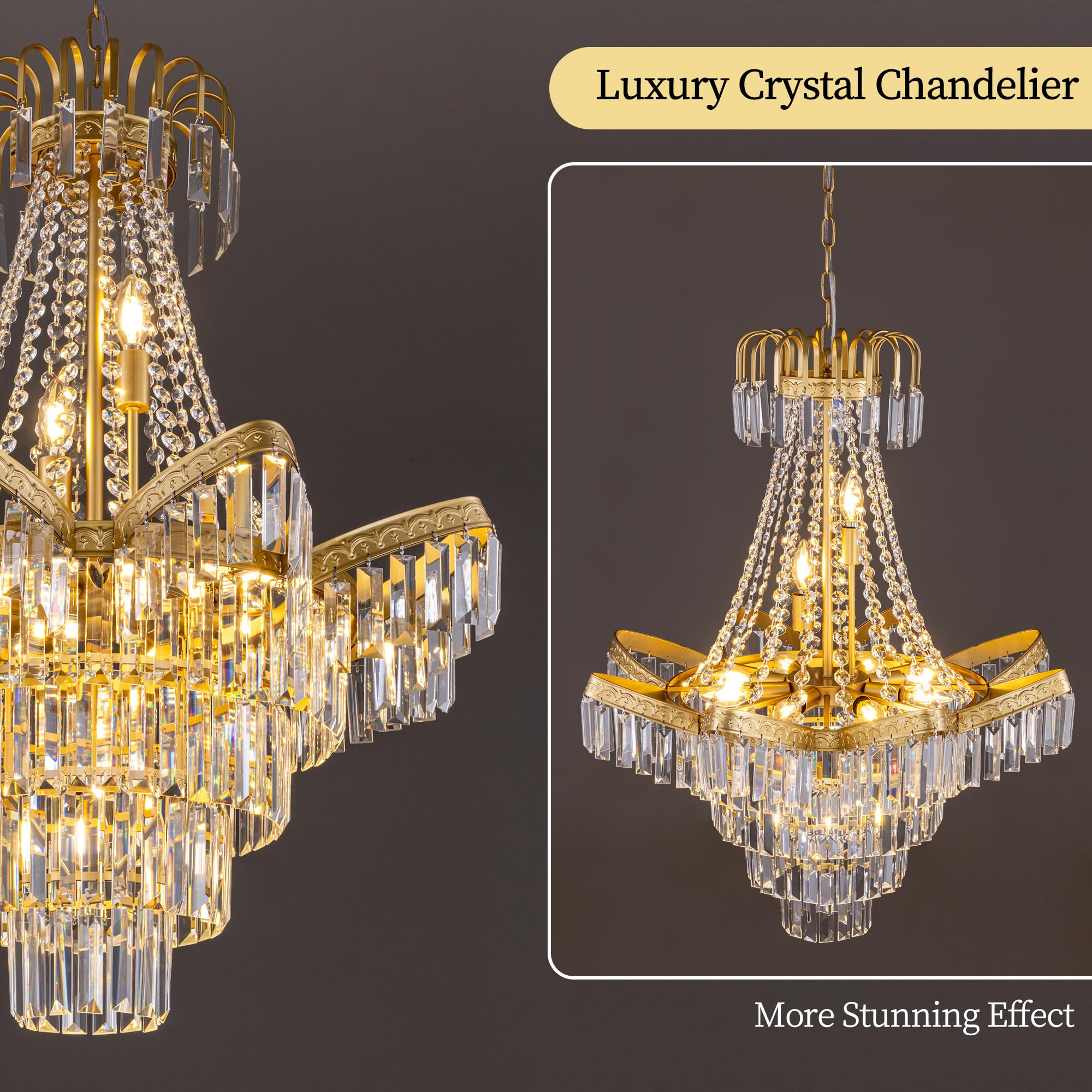 Made-to-Order High Ceiling Empire Crystal Chandelier 11-Light Vintage Gold Chandelier for Foyer, Entryway, Dining Room CL-FEC