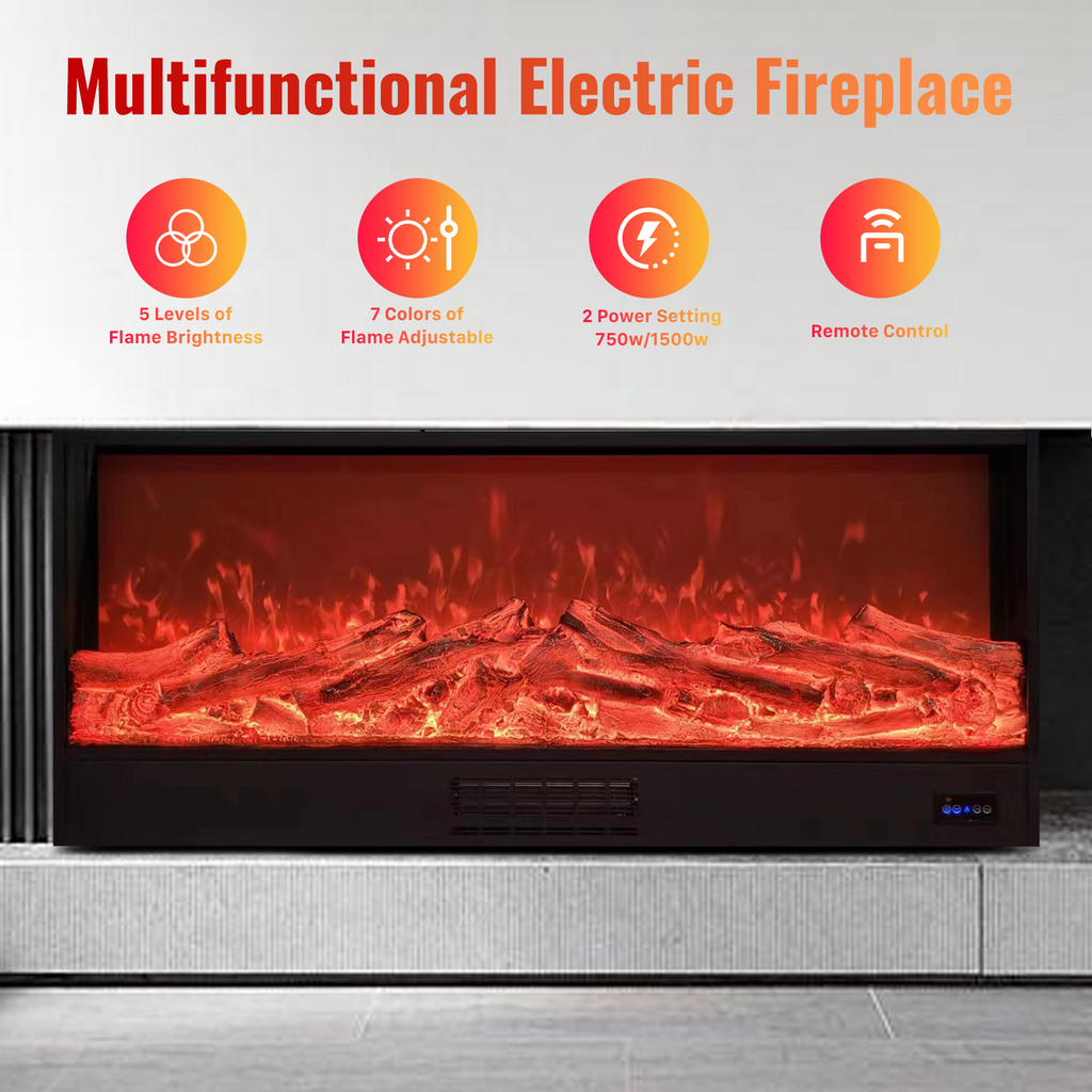 Electric Fireplace 120/150cm Recessed Wall Mounted 7Colors Dimmable Flame Effect