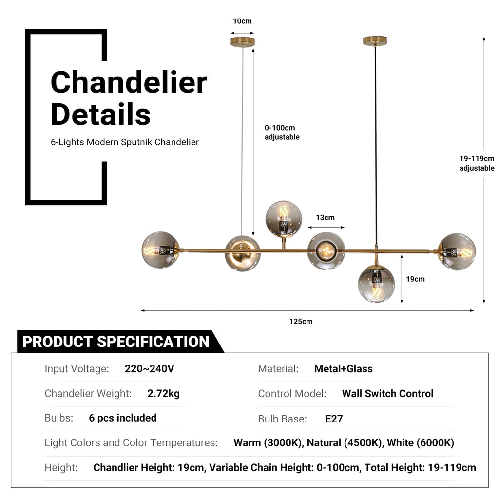6 Light Modern Sputnik Chandelier by USOR - Australian Chandelier Store