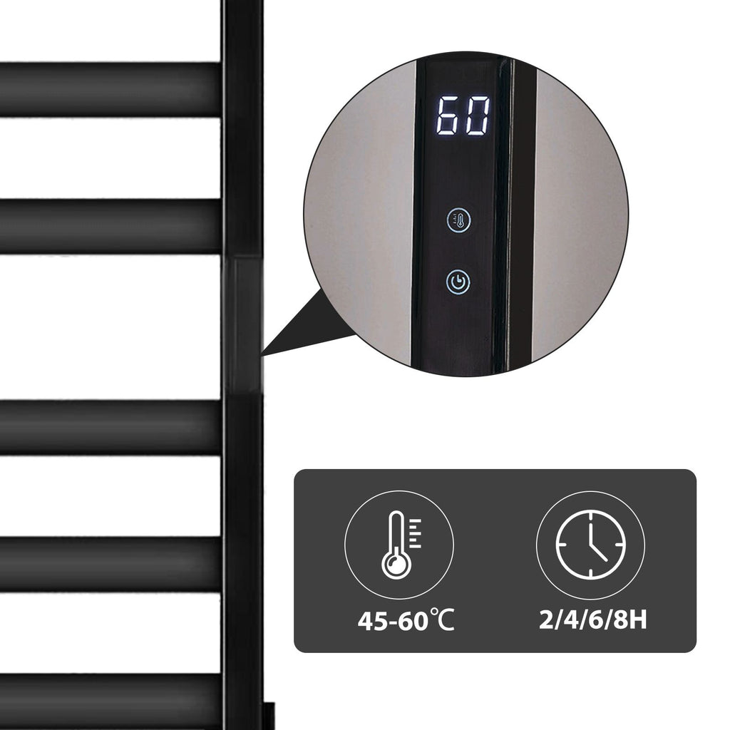 Heated Towel Rail, 6 Compartment Wall Mounted Bathroom Heated Towel Rail With Timer And LED Indicator