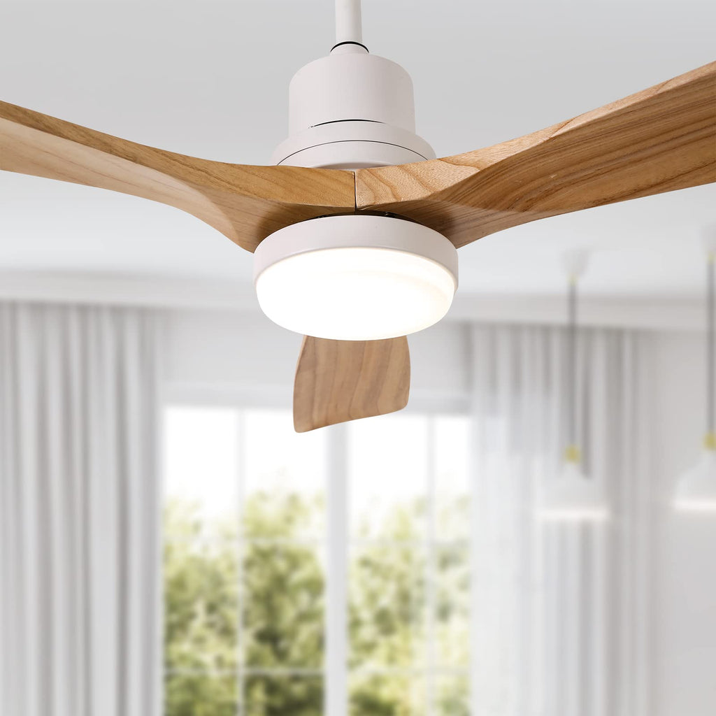 52'' Modern White&Brown Ceiling Fan with Light & Remote Control MZ3B-W-BrW-52-L