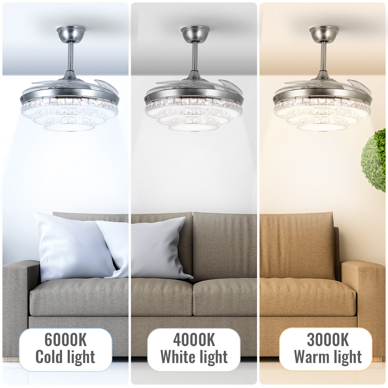 42'' Modern Silver Ceiling Fan with Crystal Light & Remote Control by USOR - Australian Ceiling Fan Store