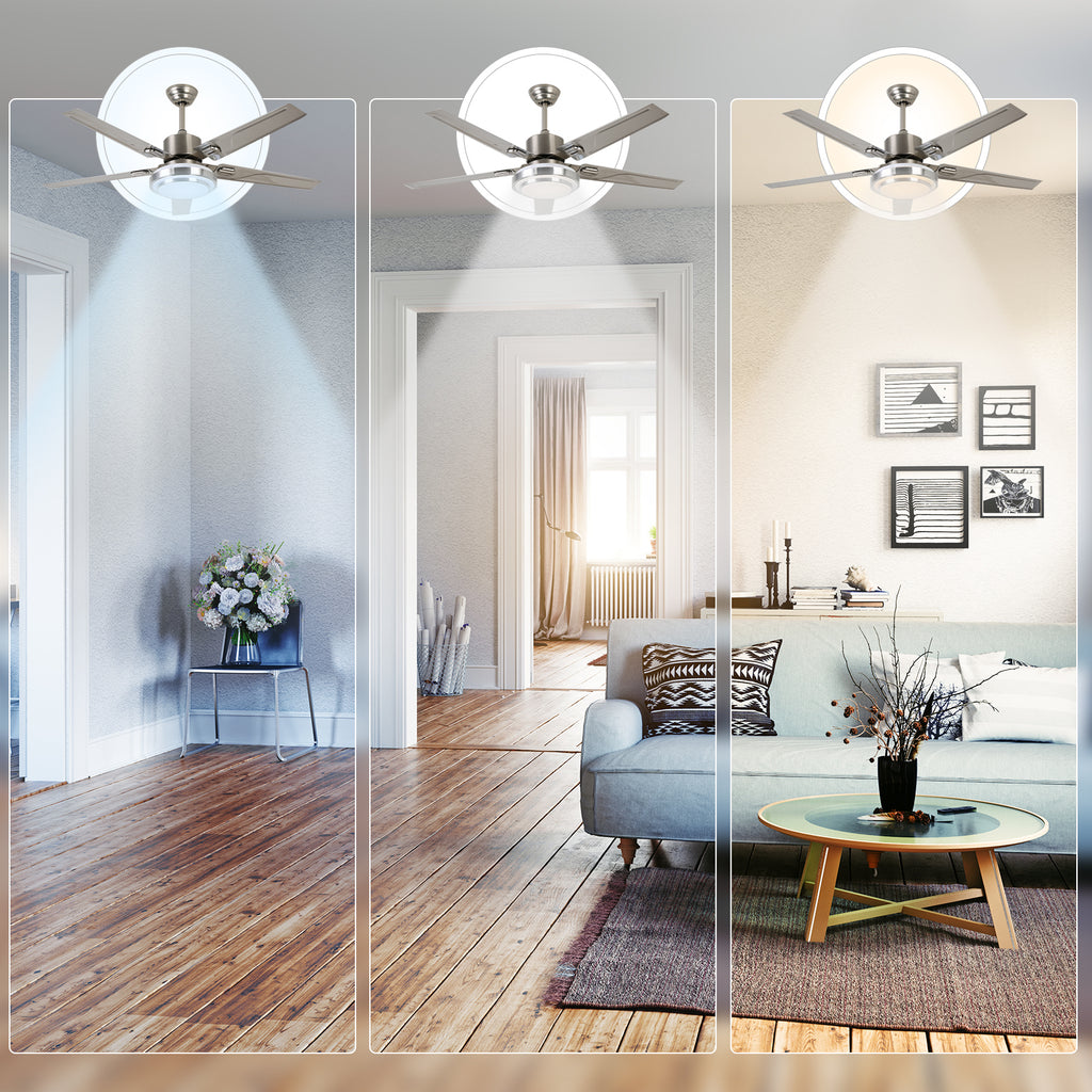 52'' Modern Silver Ceiling Fan with Light & Remote Control DD5B-M-2S-52-L