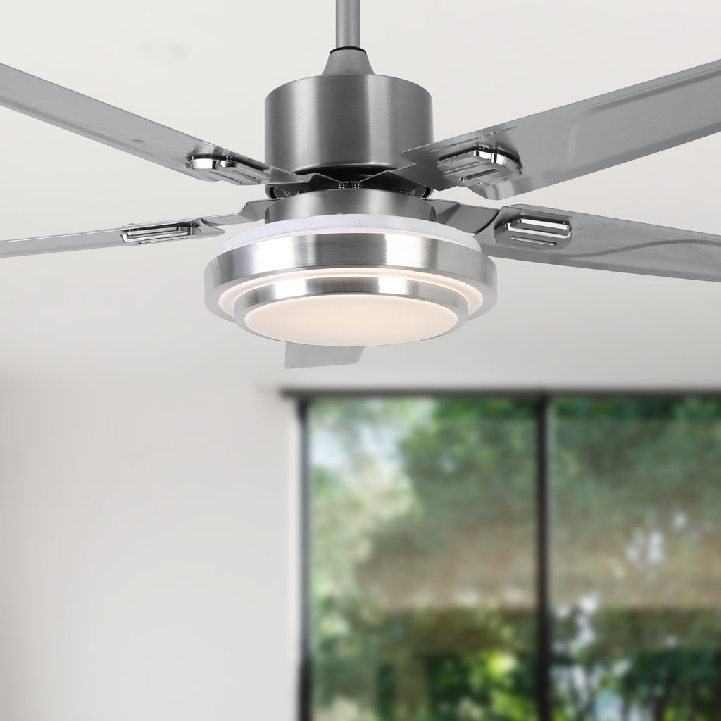 52'' Modern Silver Ceiling Fan with Light & Remote Control DD5B-M-2S-52-L