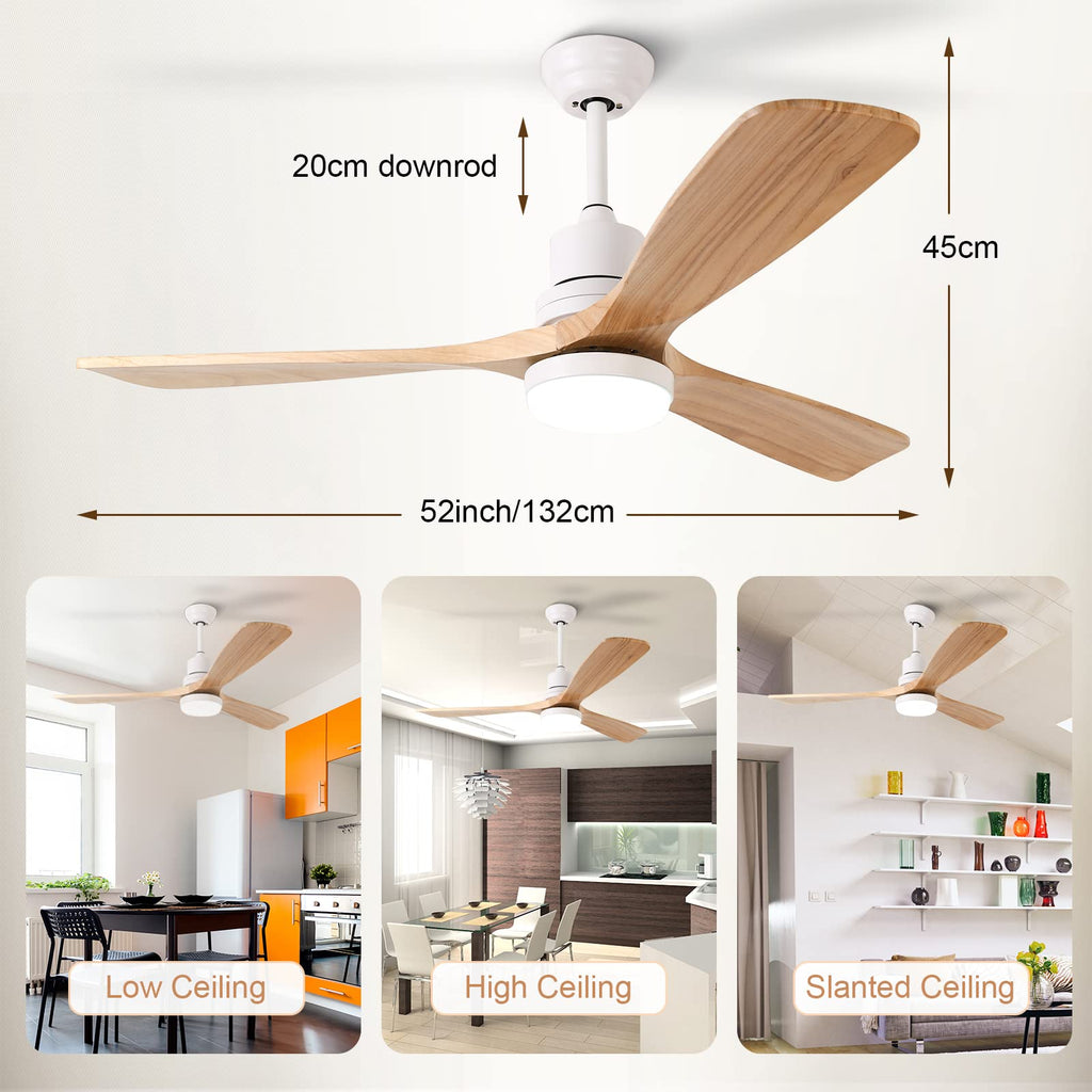 52'' Modern White&Brown Ceiling Fan with Light & Remote Control MZ3B-W-BrW-52-L