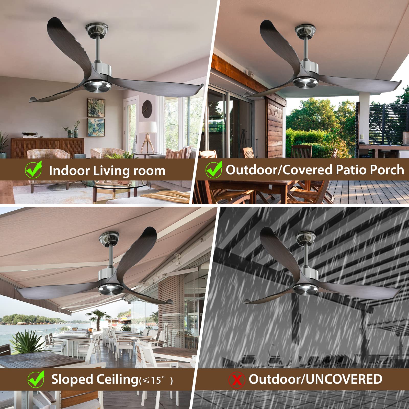 56"Silver&Brown Ceiling Fan by USOR - Australian Ceiling Fan Store