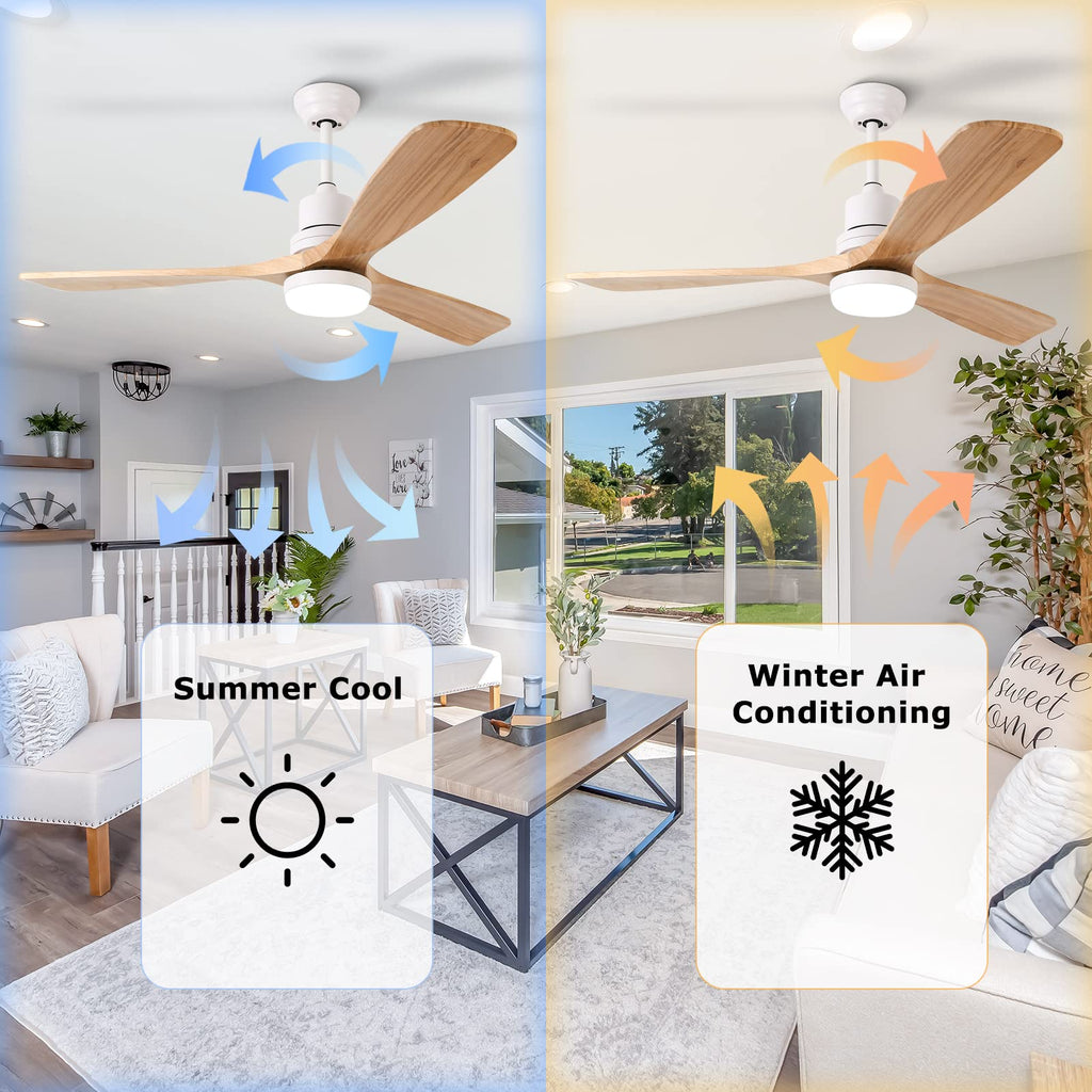 52'' Modern White&Brown Ceiling Fan with Light & Remote Control MZ3B-W-BrW-52-L