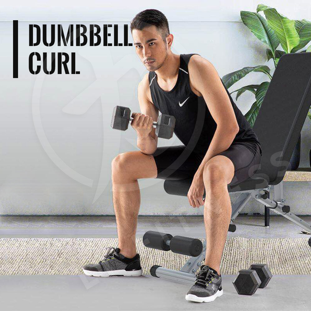 【300kg】Foldable Adjustable Dumbbell Weight Bench Press Sit-up Flat Gym Exercise