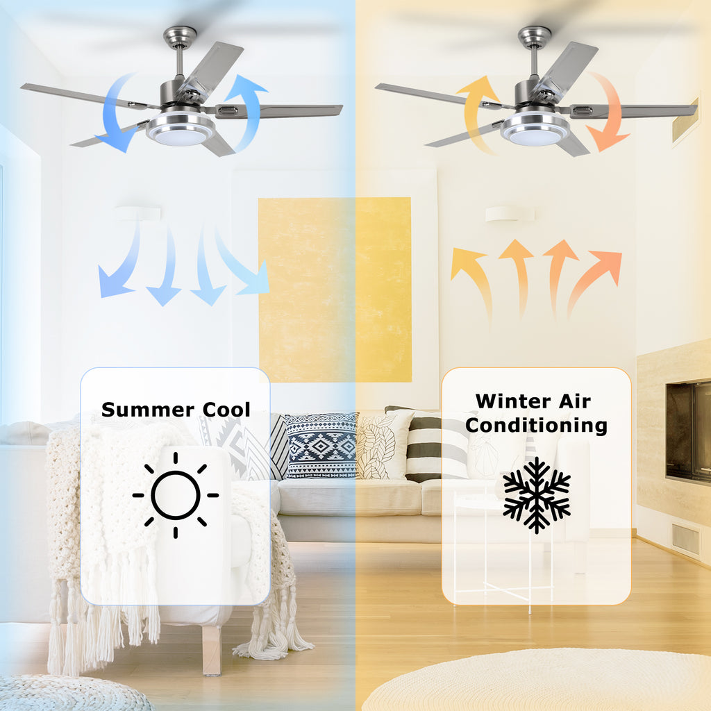 52'' Modern Silver Ceiling Fan with Light & Remote Control DD5B-M-2S-52-L