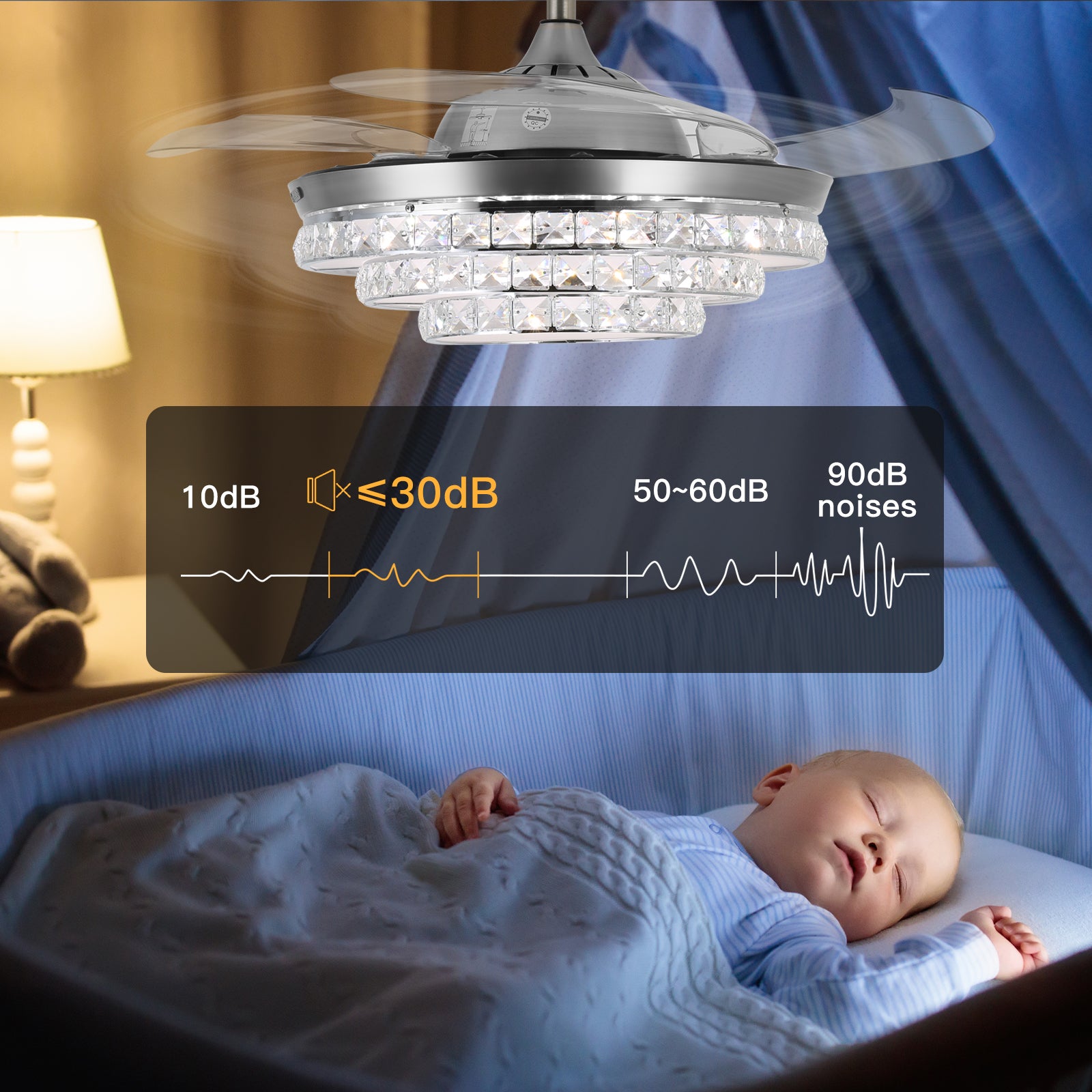42'' Modern Silver Ceiling Fan with Crystal Light & Remote Control by USOR - Australian Ceiling Fan Store