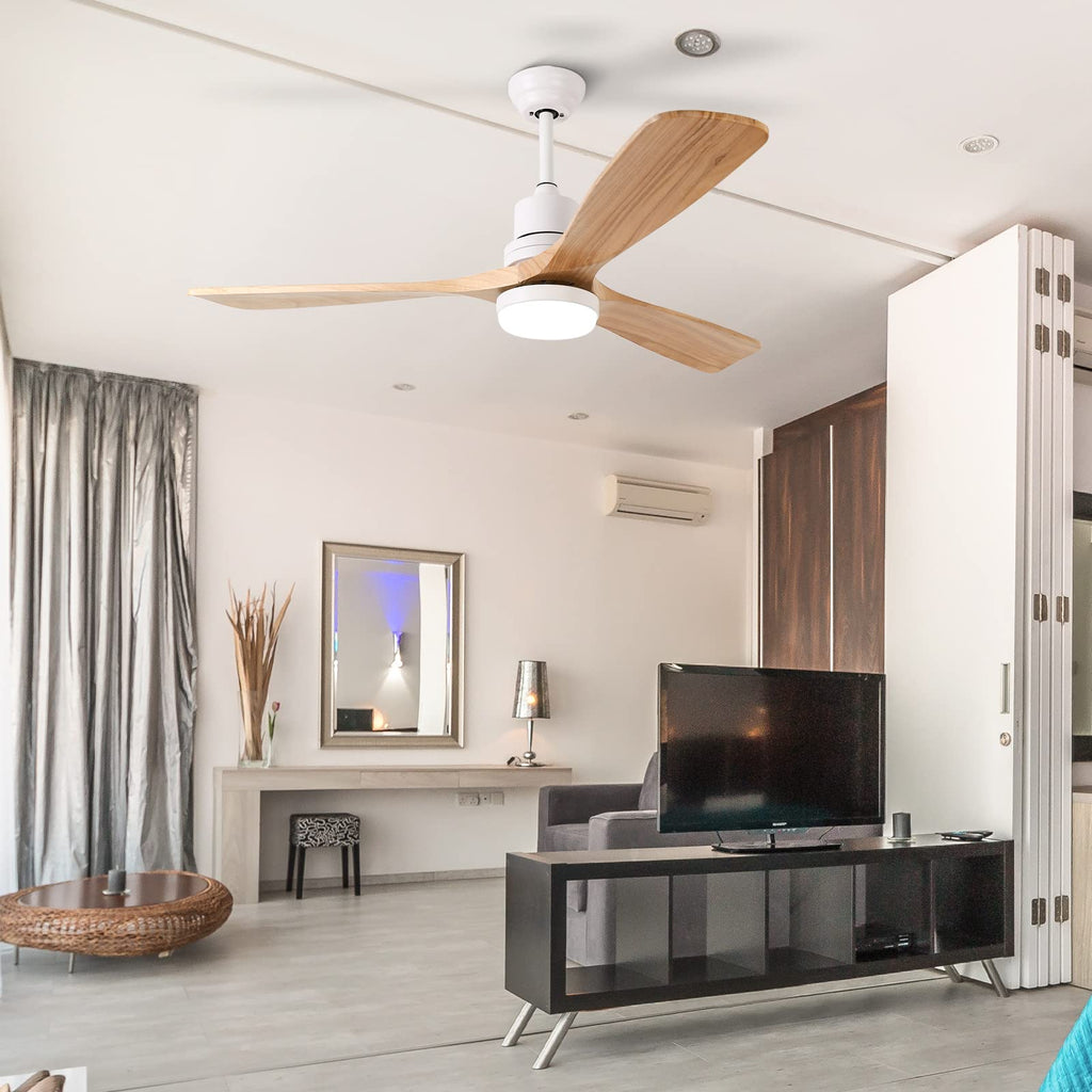 52'' Modern White&Brown Ceiling Fan with Light & Remote Control MZ3B-W-BrW-52-L