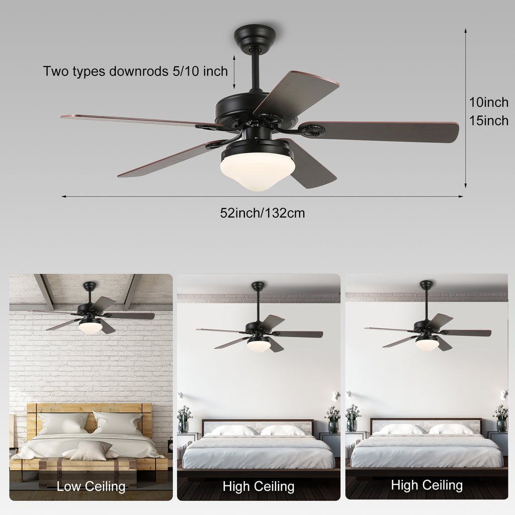 52'' Modern Black Ceiling Fan with Light & Remote Control by USOR - Australian Ceiling Fan Store