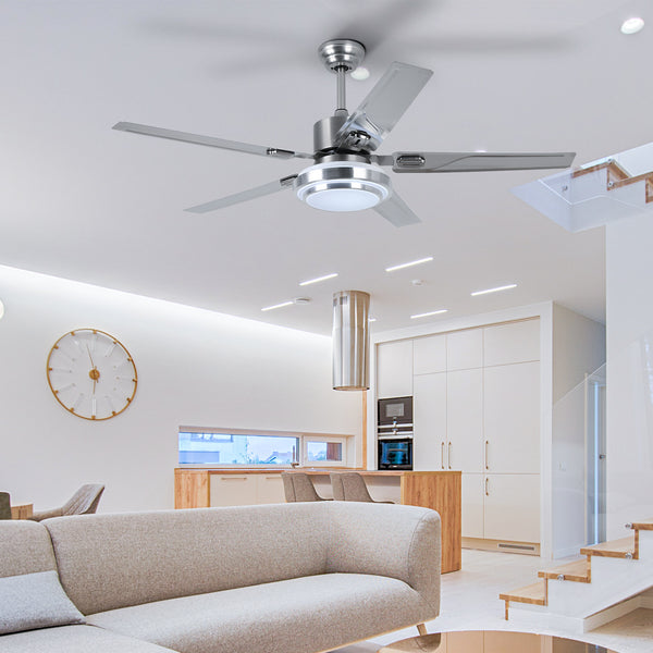 52'' Modern Silver Ceiling Fan with Light & Remote Control DD5B-M-2S-52-L