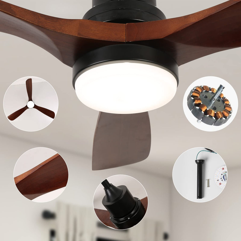 52'' Modern Black&Brown Ceiling Fan with Light & Remote Control MZ3B-W-BrB-52-L